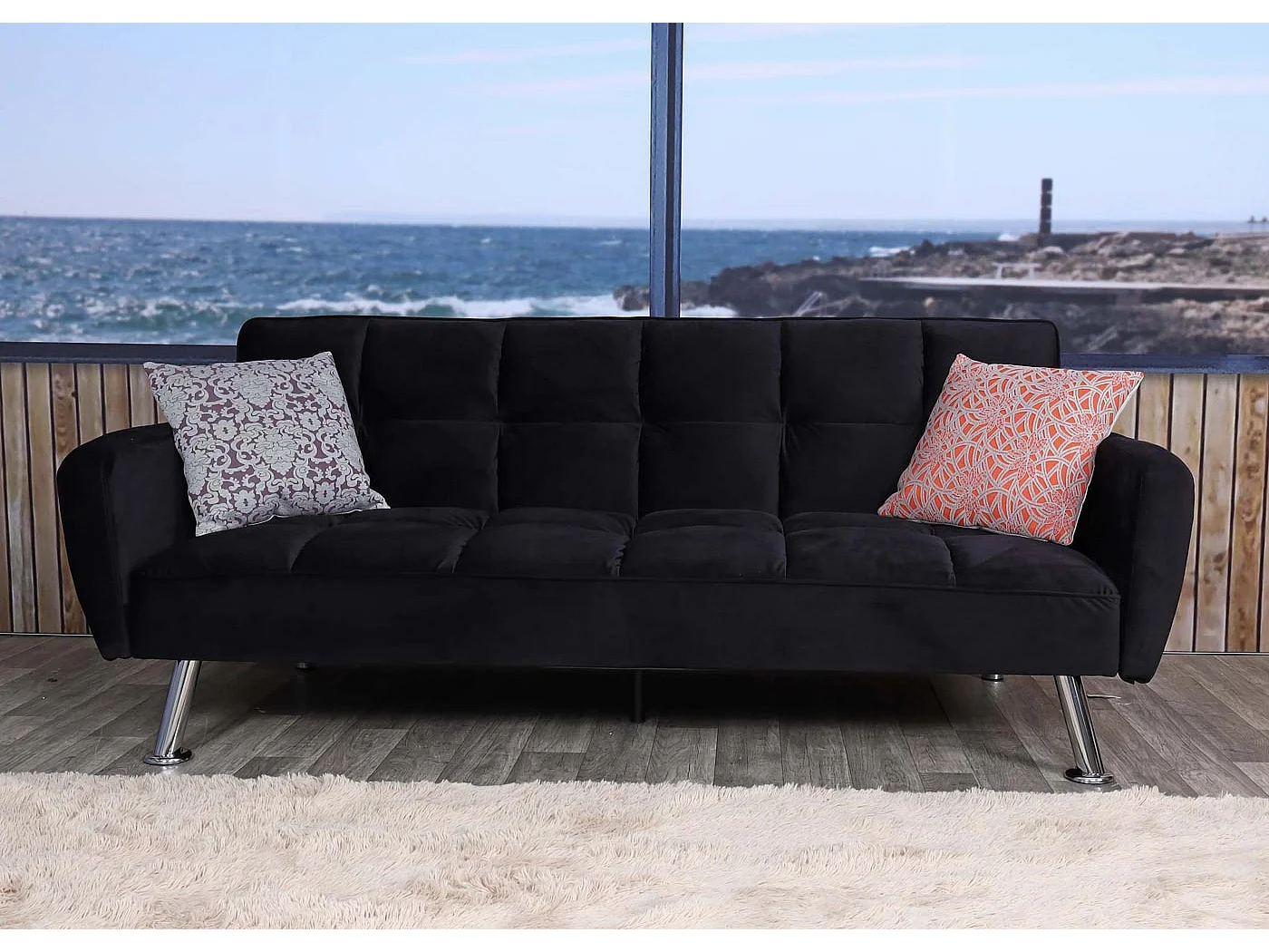 Sofa MCW-K19, Samt schwarz