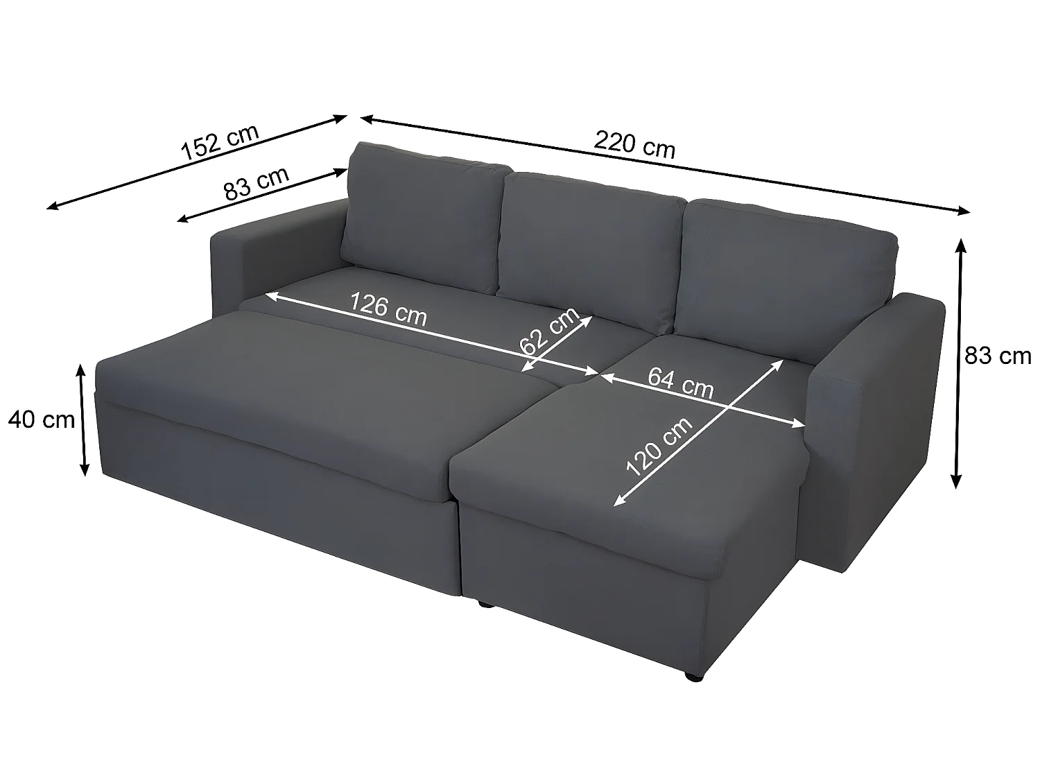 Schlafsofa MCW-D92, Dunkelgrau, ohne Deko-Kissen
