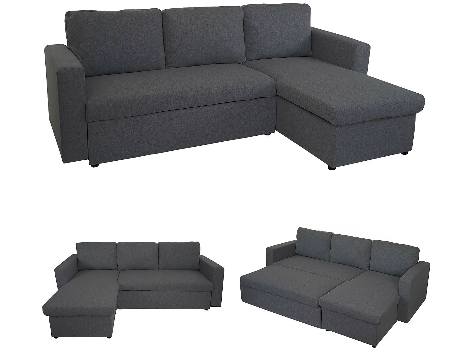 Divano letto angolare con penisola sofà reclinabile MCW-D92 tessuto grigio scuro