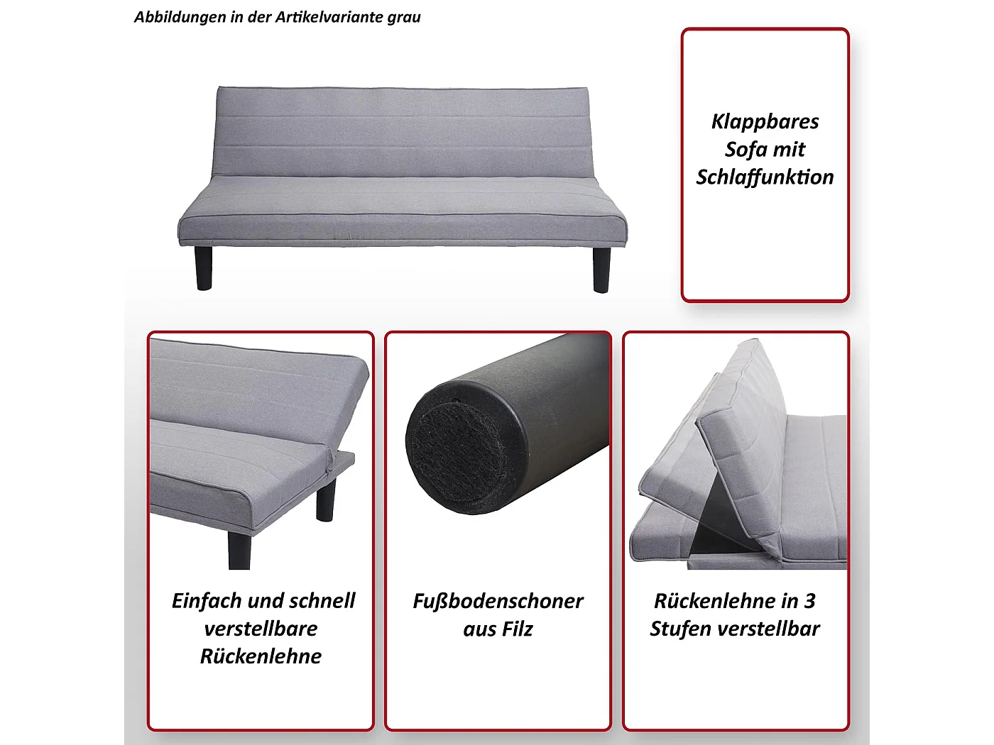 Schlafsofa MCW-J17, Anthrazit-grau