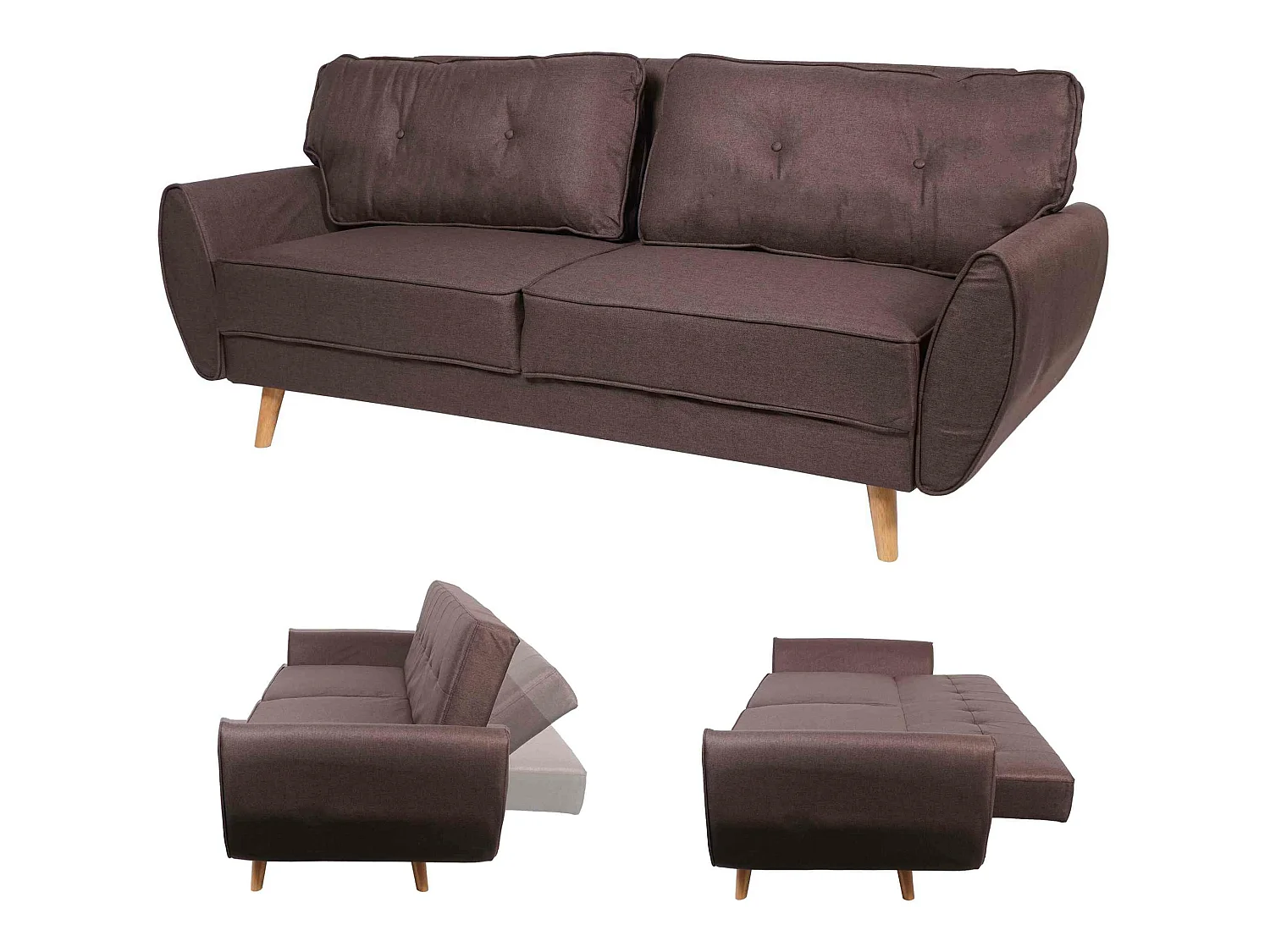 Divano letto schienale regolabile MCW-J19 tessuto marrone