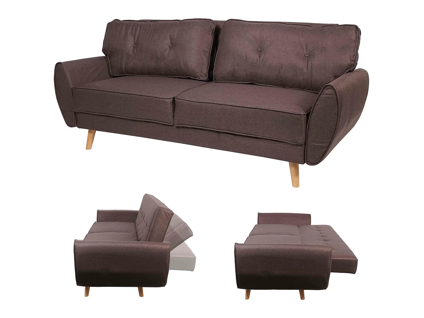 Divano letto schienale regolabile MCW-J19 tessuto marrone