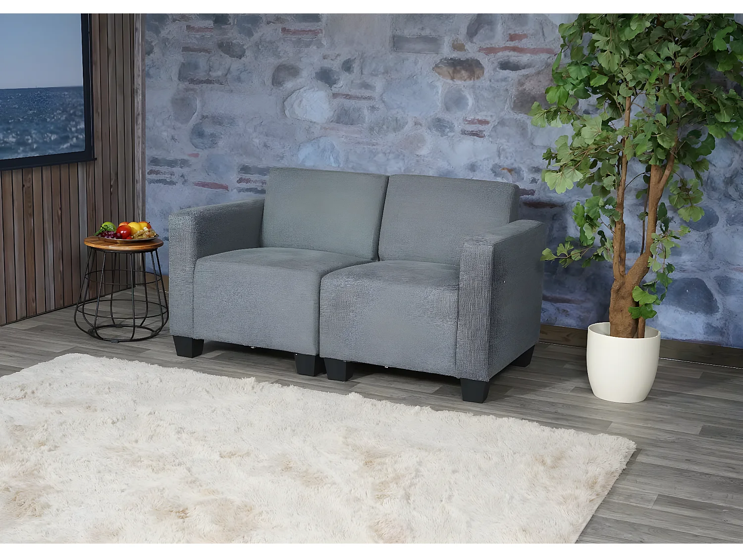 Sofá modular de 2 lugares Moncalieri,  cinzento