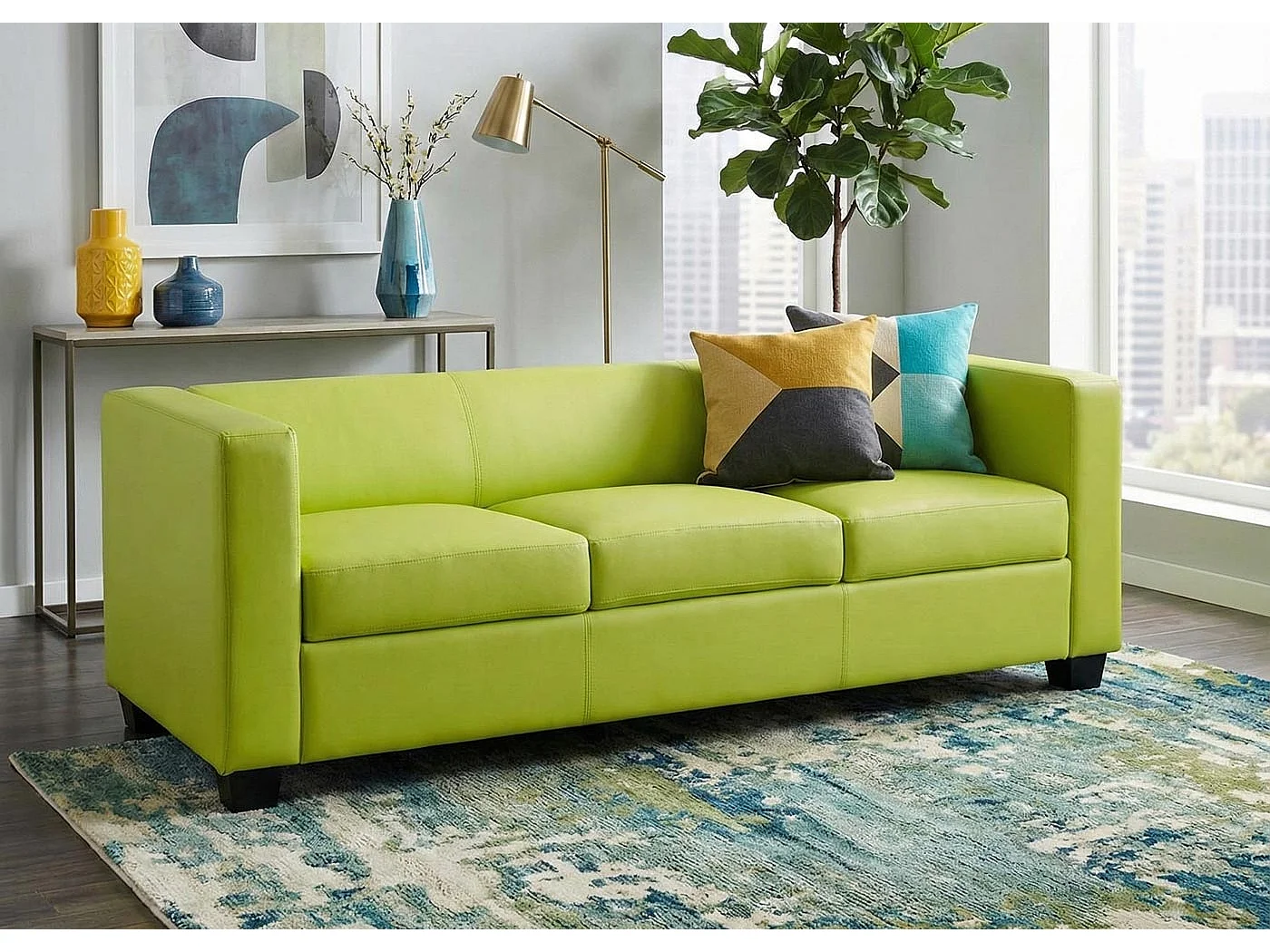 Sofa 3-osobowa Lille,  sztuczna skóra, jasnozielona