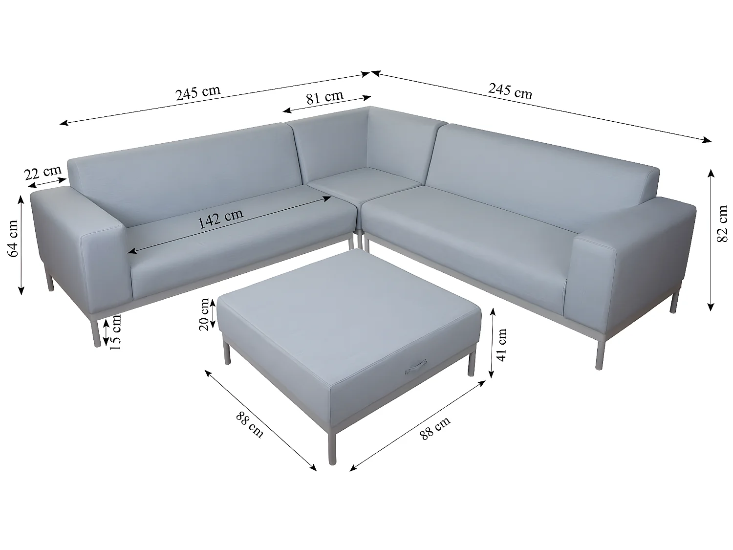 Hoekbank MCW-C47 met opbergruimte,  blauw met plank