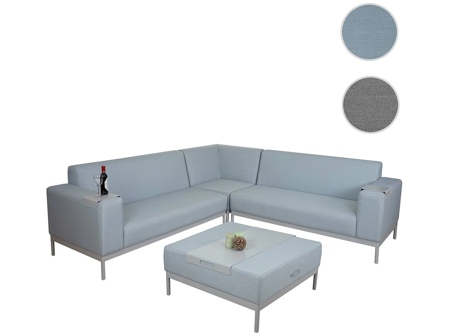 Hoekbank MCW-C47 met opbergruimte,  blauw met plank