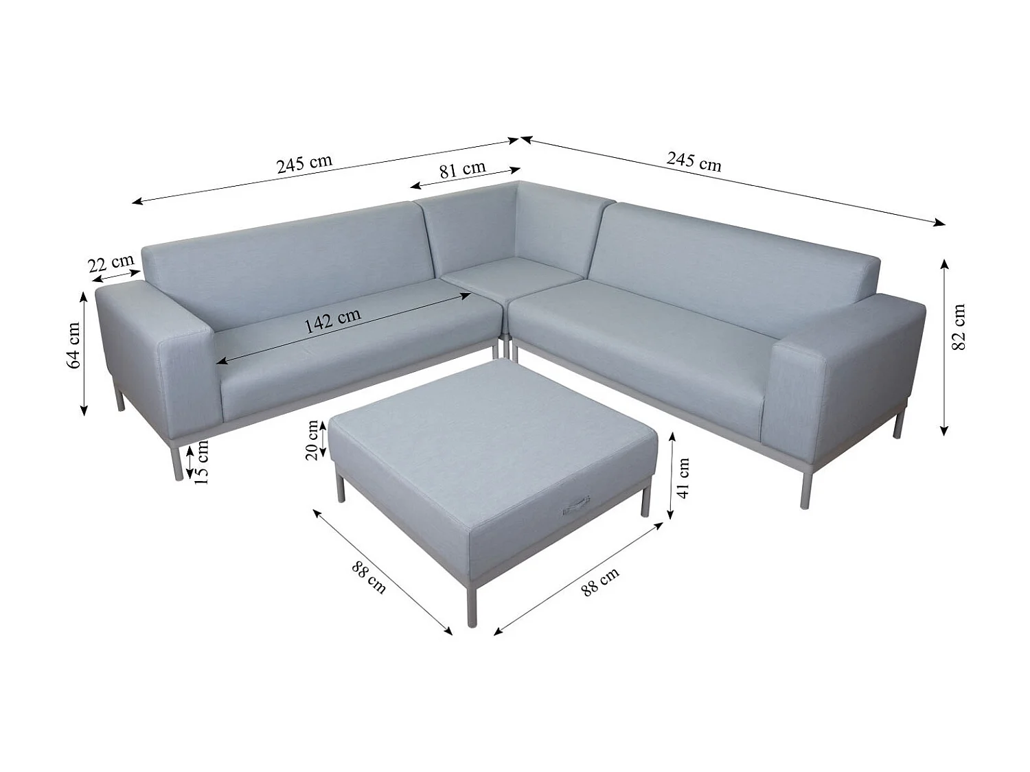 Ecksofa MCW-C47 mit Ablage, Blau mit Ablage