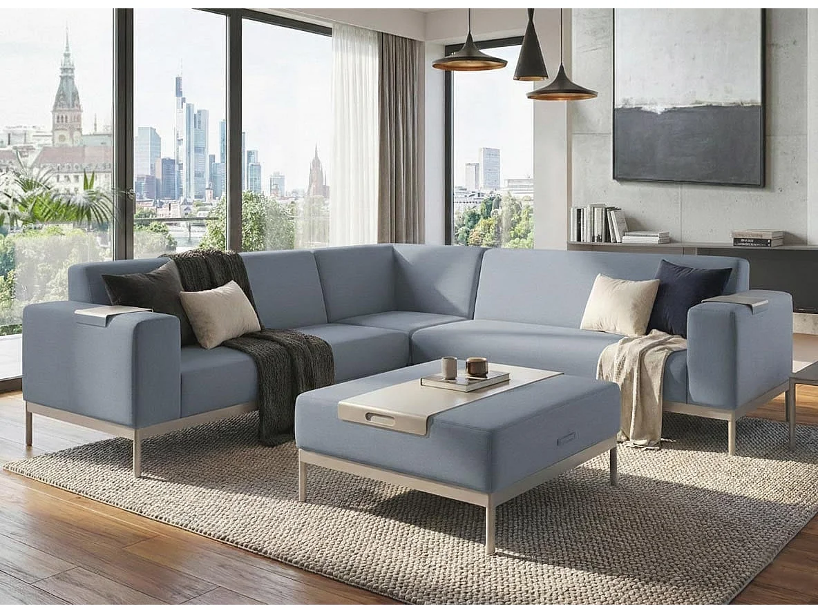 Ecksofa MCW-C47 mit Ablage, Blau mit Ablage