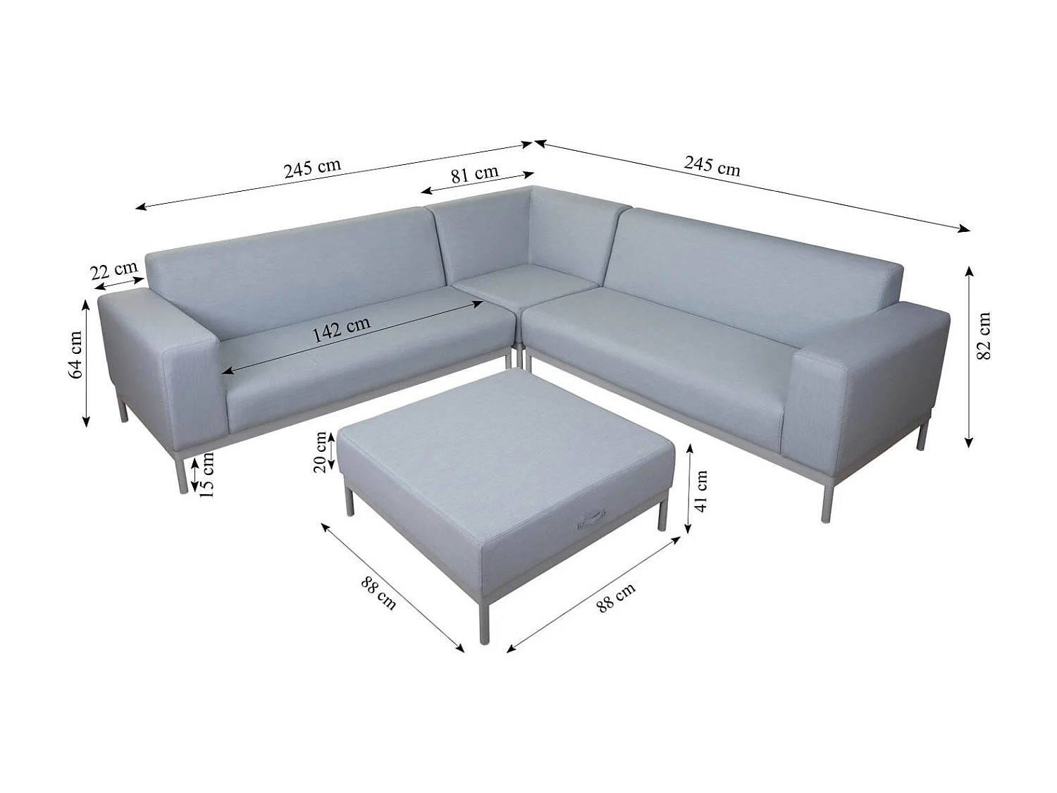 Ecksofa MCW-C47 mit Ablage, Blau mit Ablage