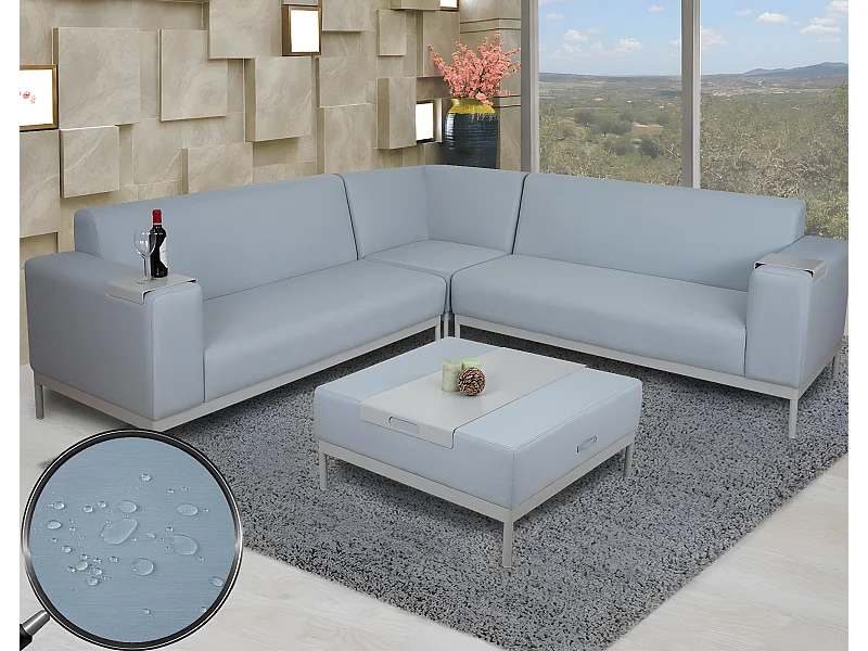 Ecksofa MCW-C47 mit Ablage, Blau mit Ablage