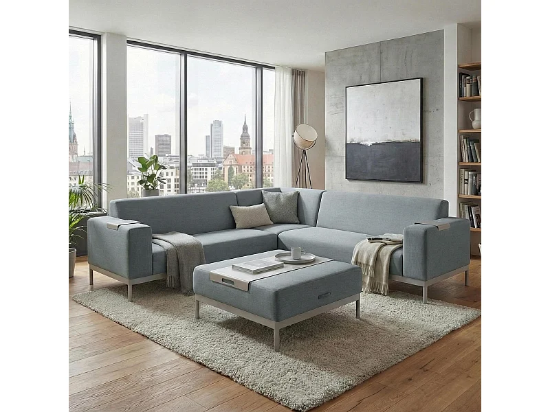 Ecksofa MCW-C47 mit Ablage, Blau mit Ablage