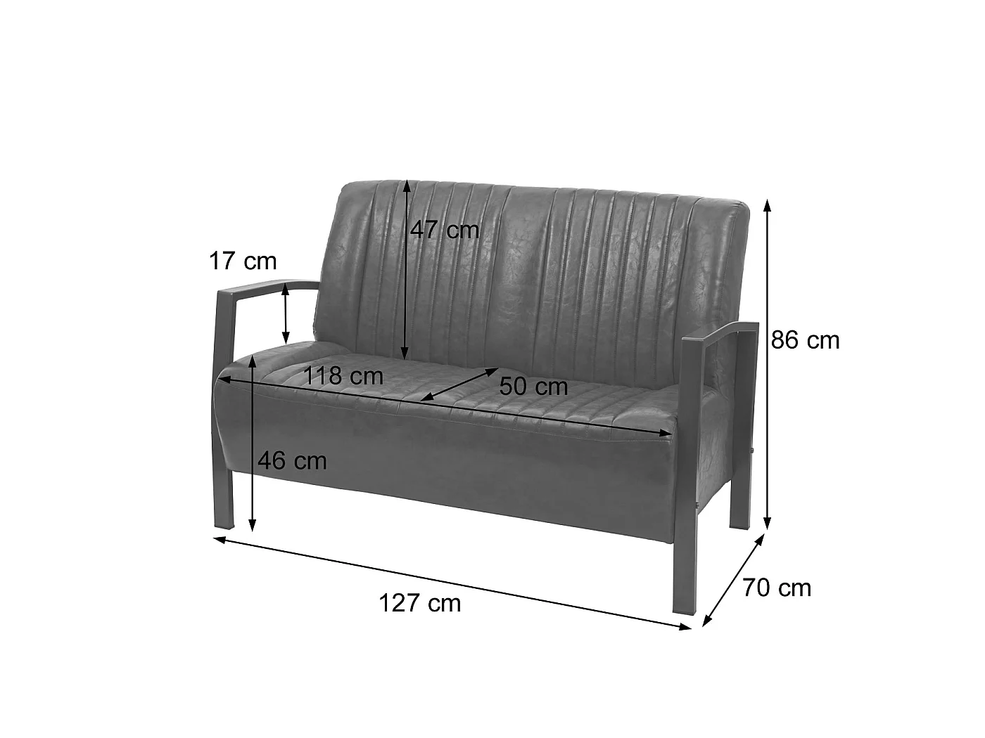 Sofa 2-osobowa MCW-H10,  vintage grey