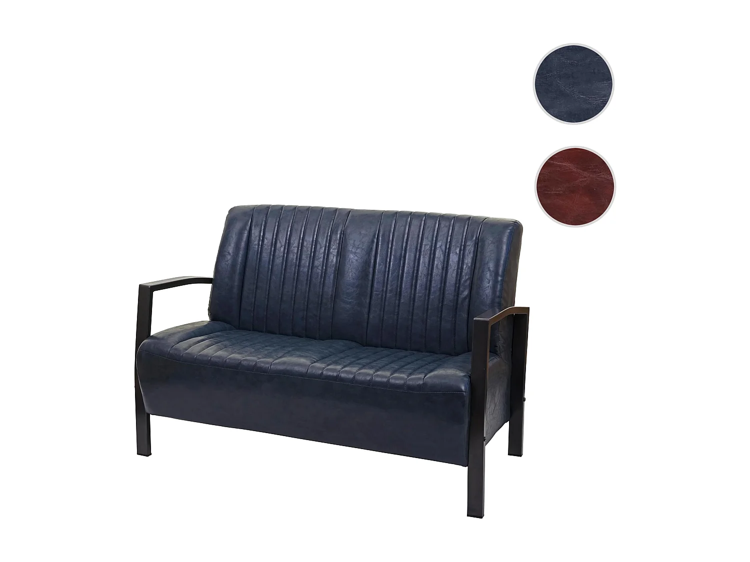 Divano due posti design industriale MCW-H10 acciaio verniciato ecopelle grigio