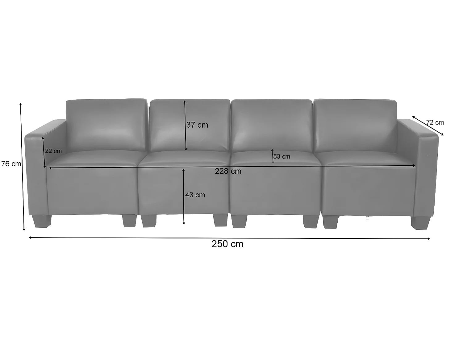 Canapé 4 places Moncalieri,  rouge-brun