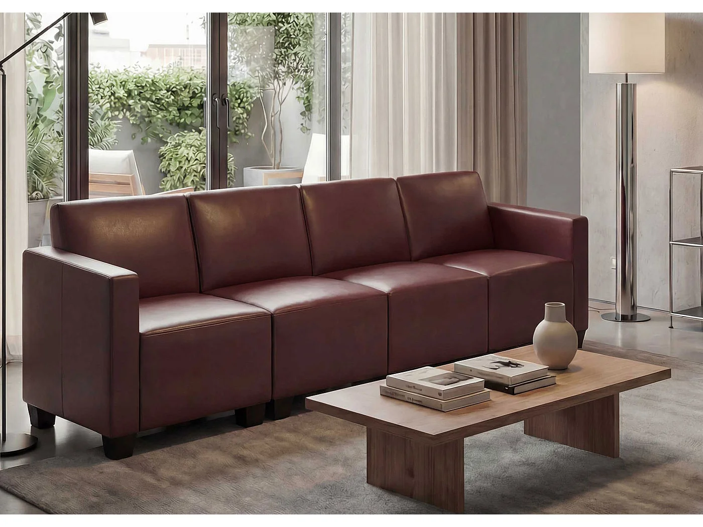 Canapé 4 places Moncalieri,  rouge-marron