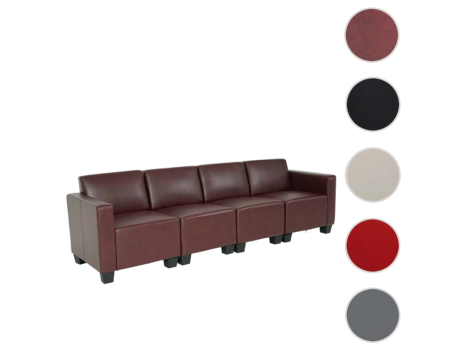 Canapé 4 places Moncalieri,  rouge-marron