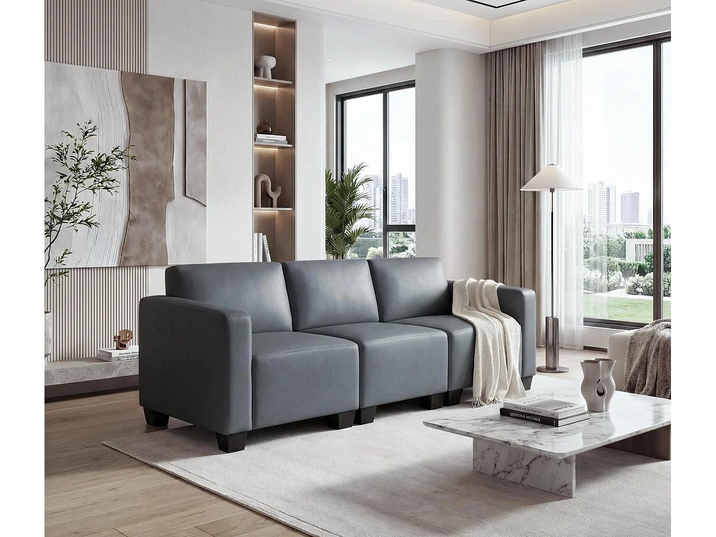 Canapé 3 places Moncalieri,  gris foncé