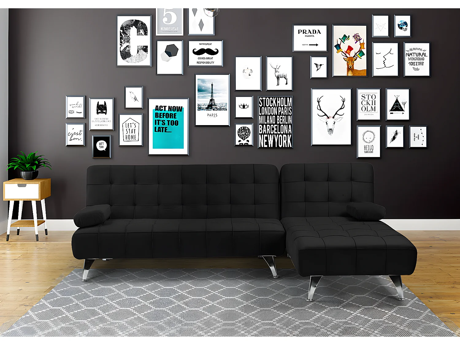 Sofa rozkładana MCW-K22,  aksamitny czarny