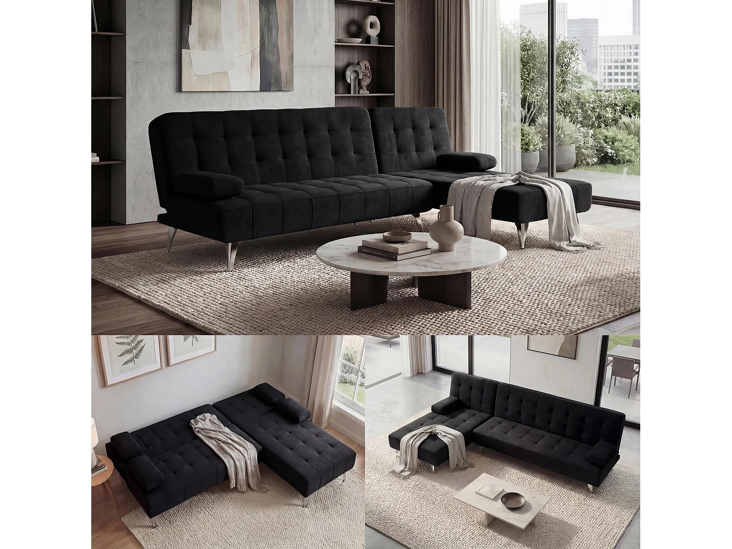 Schlafsofa MCW-K22, Samt schwarz