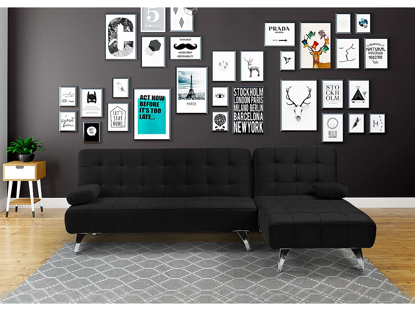 Schlafsofa MCW-K22, Samt schwarz