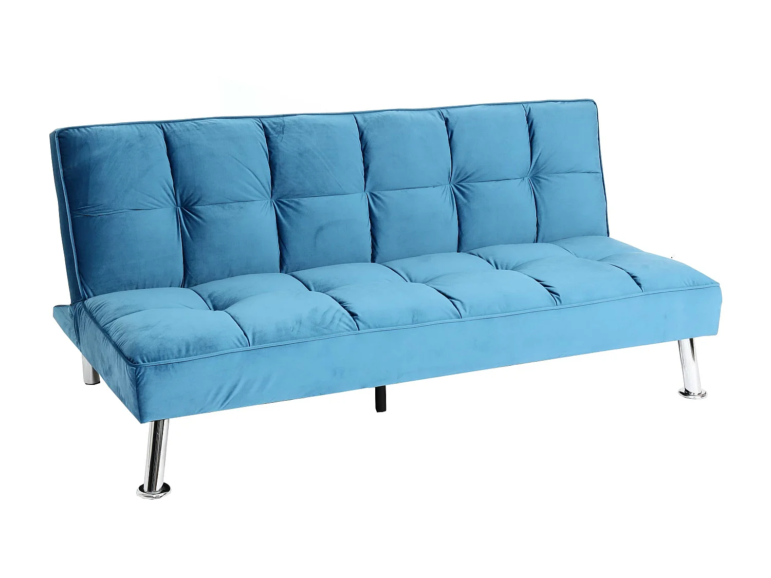 Divano letto sofà reclinabile MCW-K21 molle nosag legno ferro velluto blu