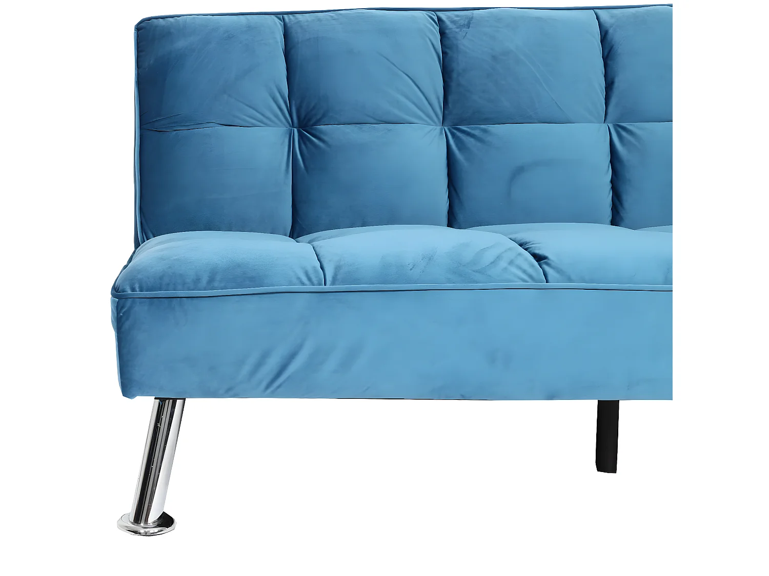 Divano letto sofà reclinabile MCW-K21 molle nosag legno ferro velluto blu