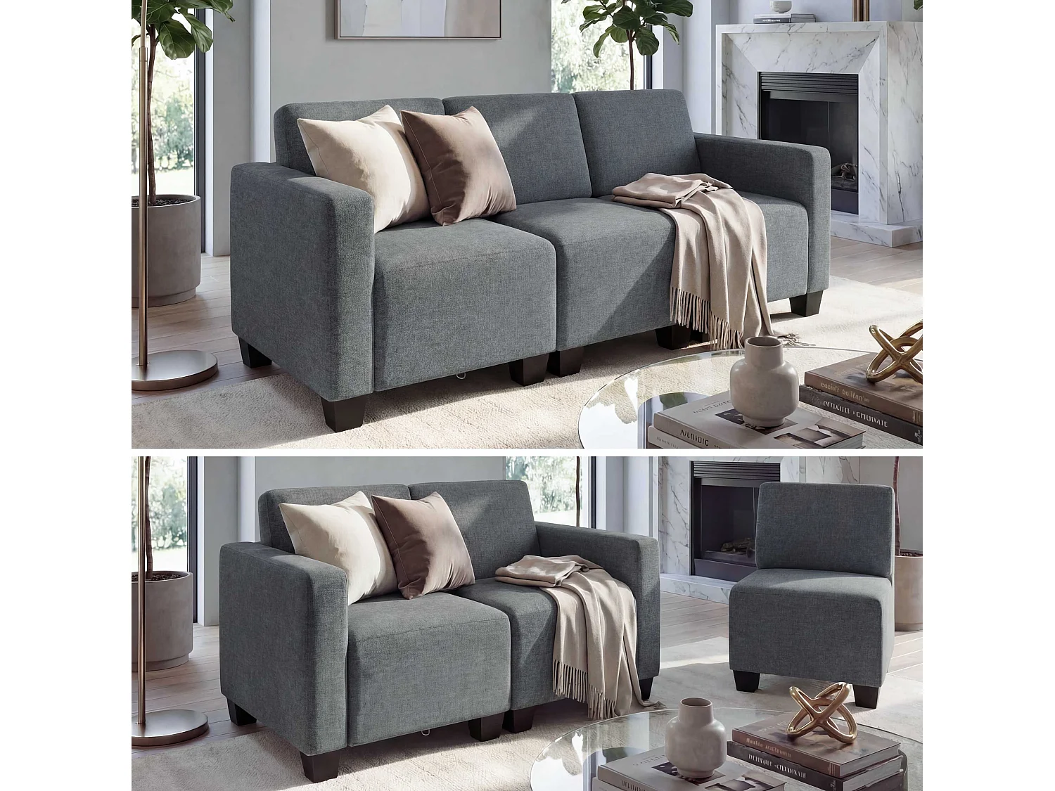 Canapé modulaire 3 places Moncalieri,  gris