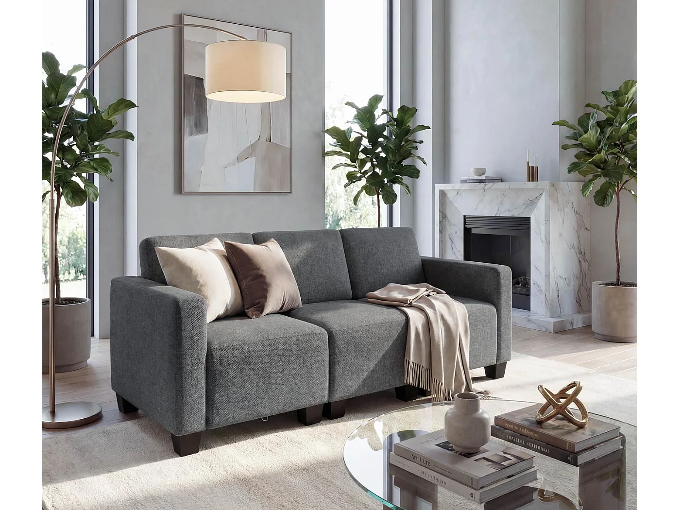 Canapé modulaire 3 places Moncalieri,  gris