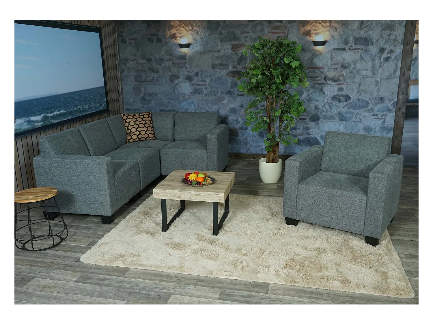 Salotto modulare componibile lounge moderno Lione N71 tessuto combinazione 4-1 grigio