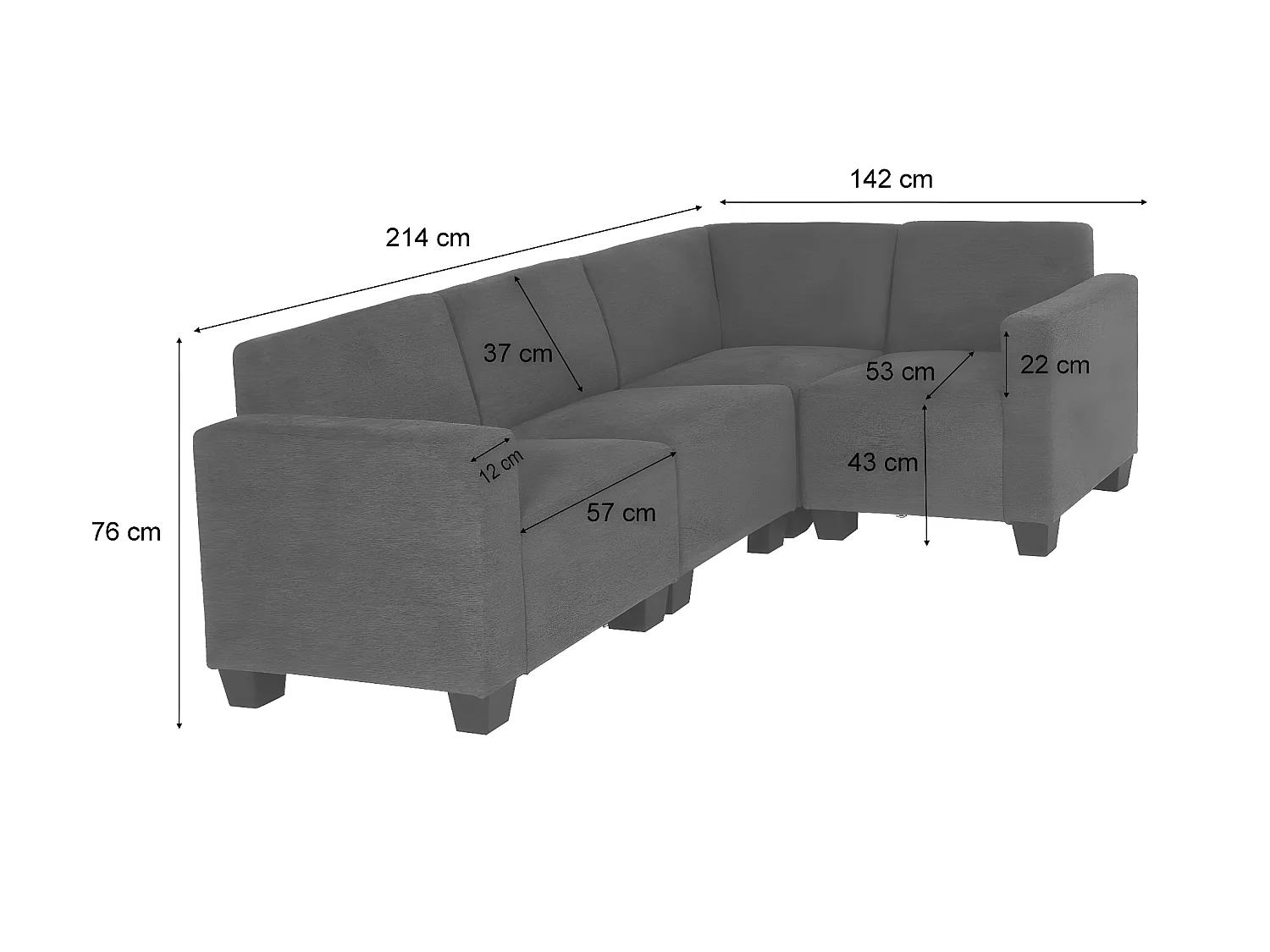 Salotto modulare componibile lounge moderno Lione N71 tessuto combinazione 4-1 grigio