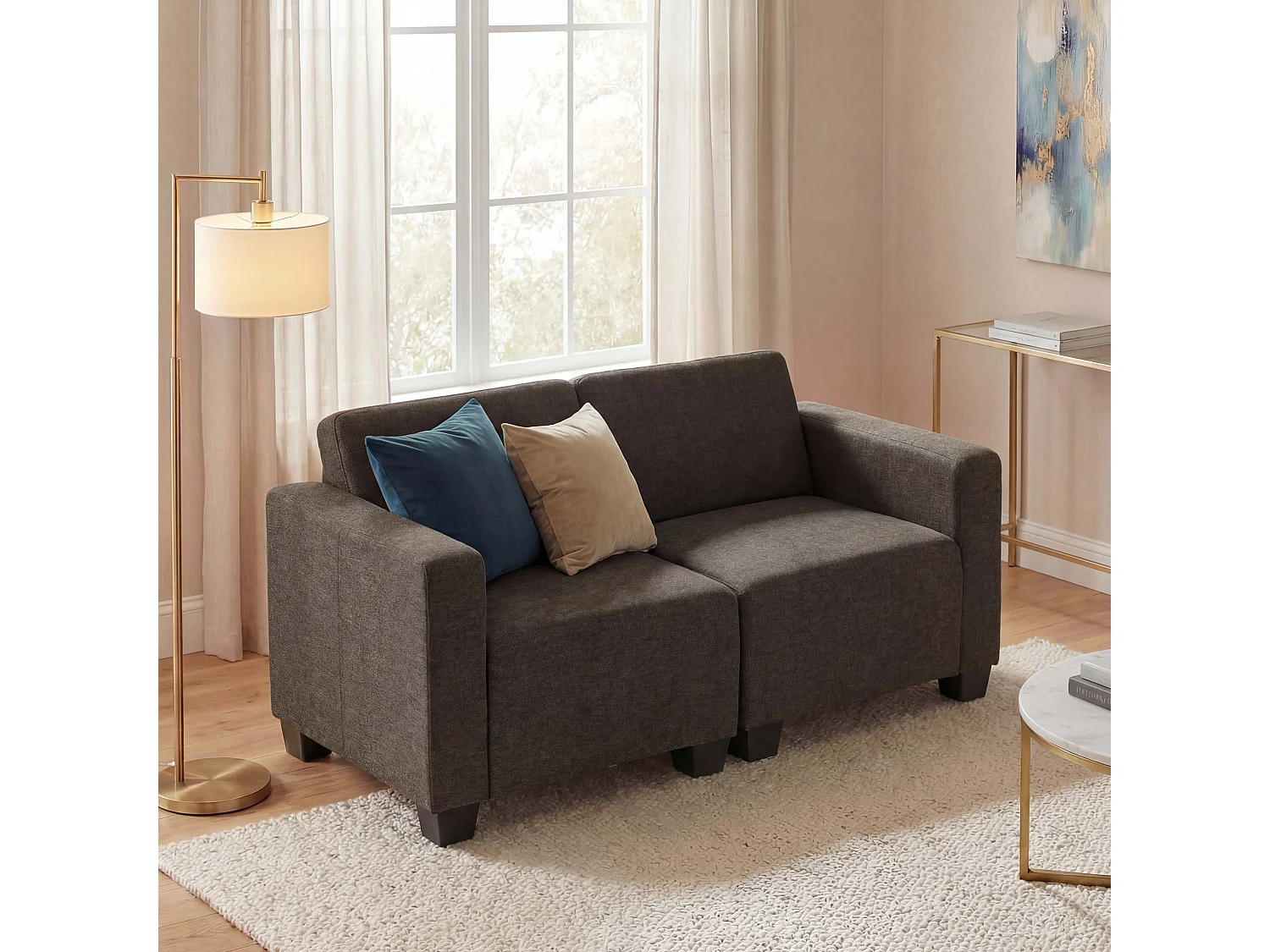 Modułowa sofa dwuosobowa Moncalieri,  brązowa