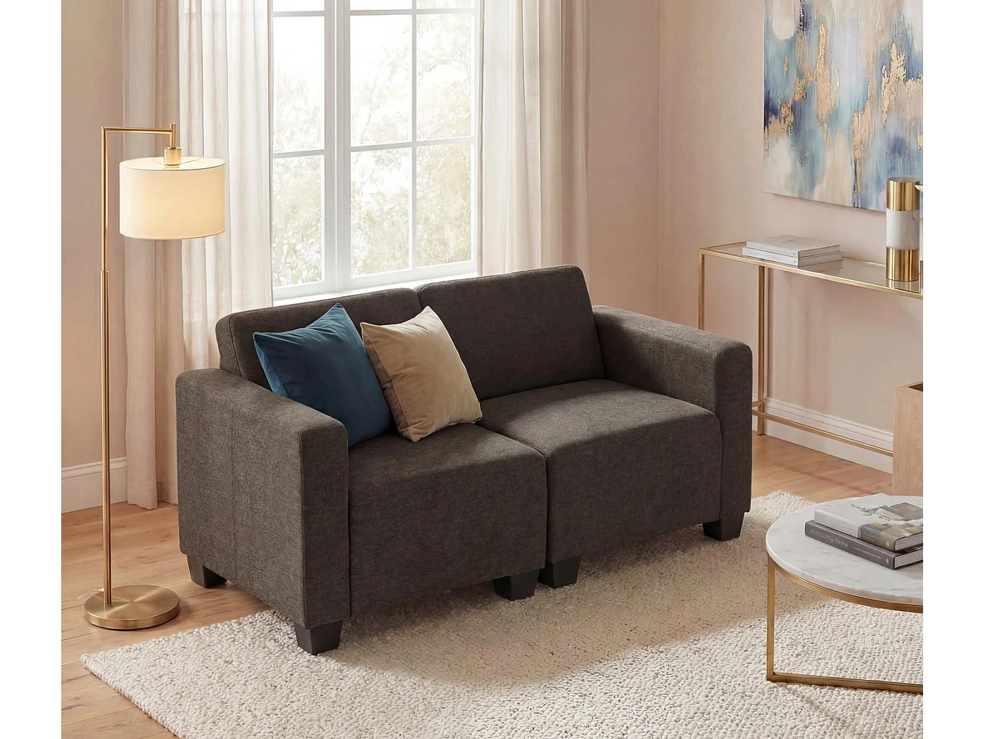 Modułowa sofa dwuosobowa Moncalieri,  brązowa