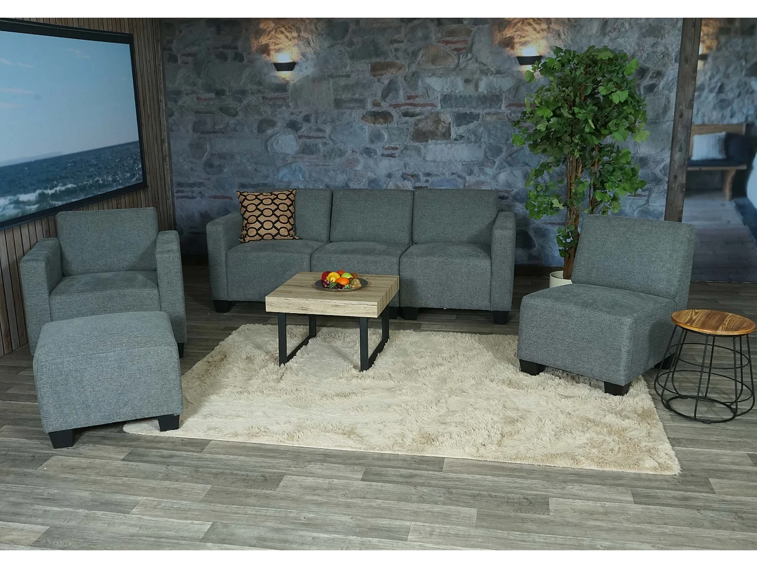 Salotto modulare componibile lounge moderno Lione N71 tessuto combinazione 3-1-1-1 grigio