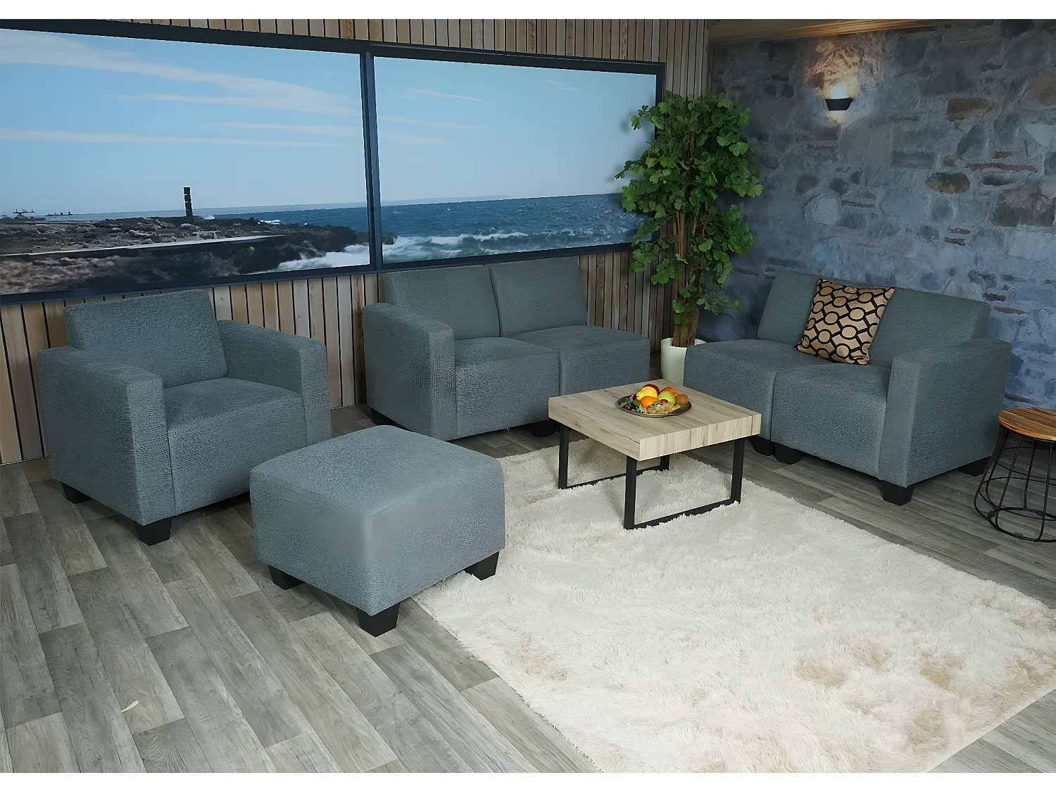 Salotto modulare componibile lounge moderno Lione N71 tessuto combinazione 3-1-1-1 grigio