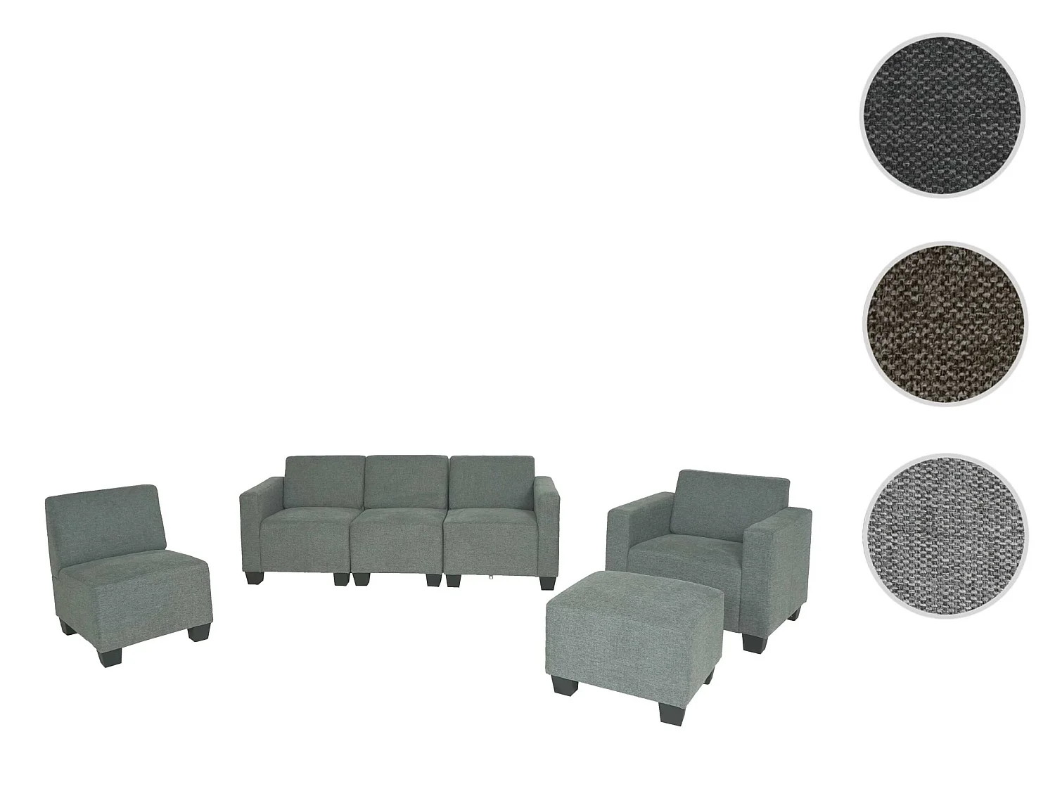 Salotto modulare componibile lounge moderno Lione N71 tessuto combinazione 3-1-1-1 grigio