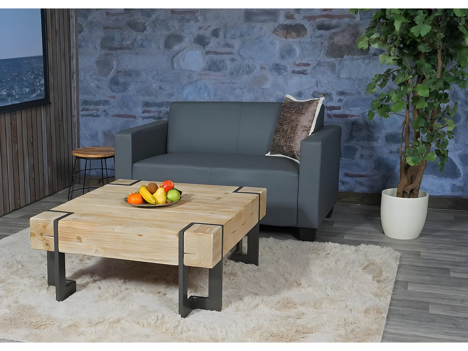 2er Sofa Moncalieri Kunstleder, Dunkelgrau