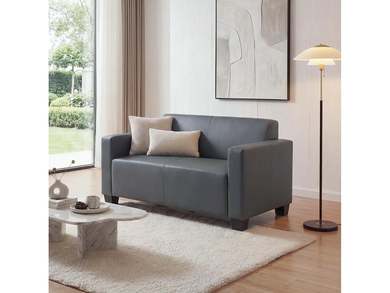 Sofa dwuosobowa Moncalieri ze sztucznej skóry,  ciemnoszara