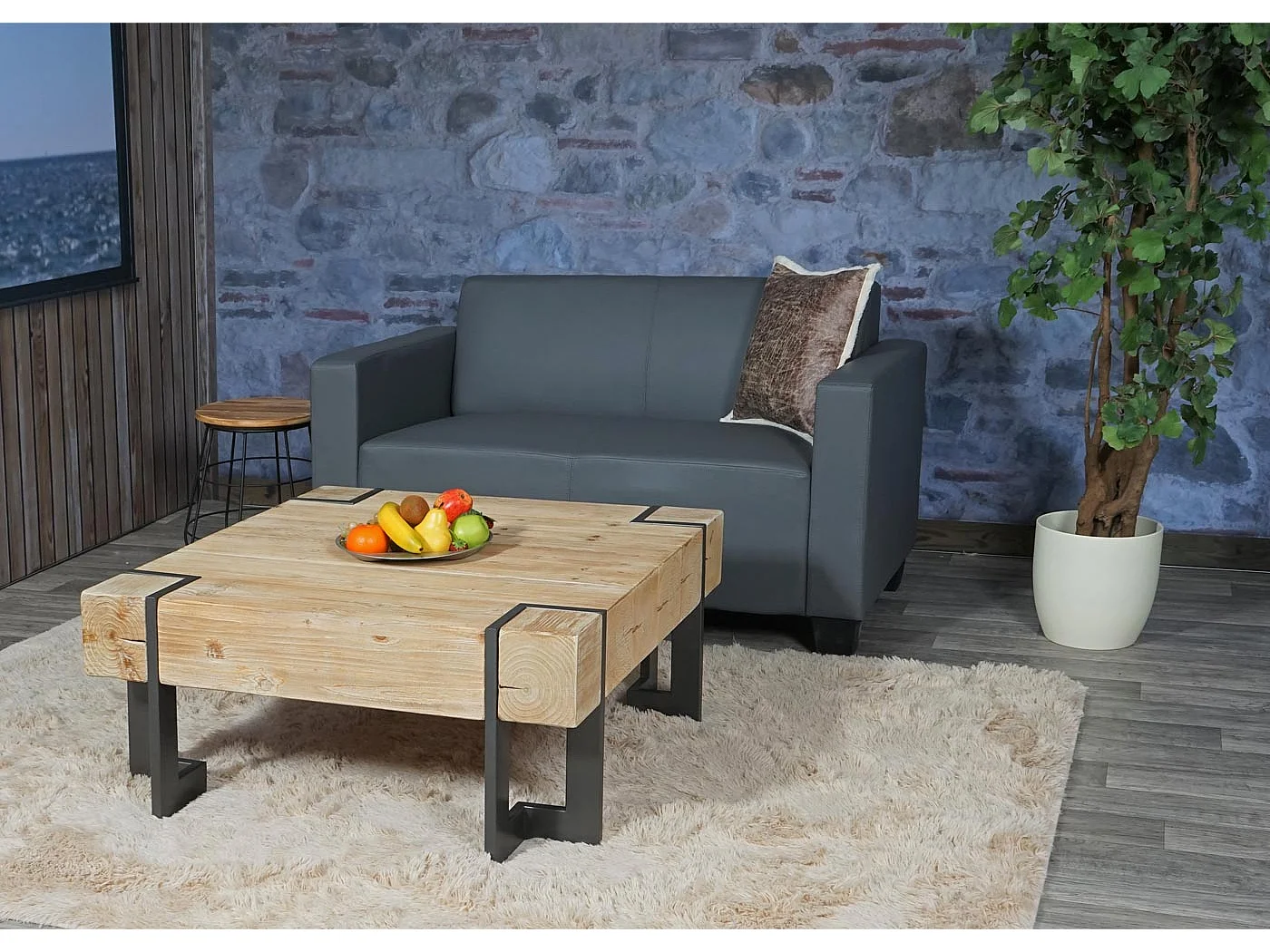 Sofa dwuosobowa Moncalieri ze sztucznej skóry,  ciemnoszara