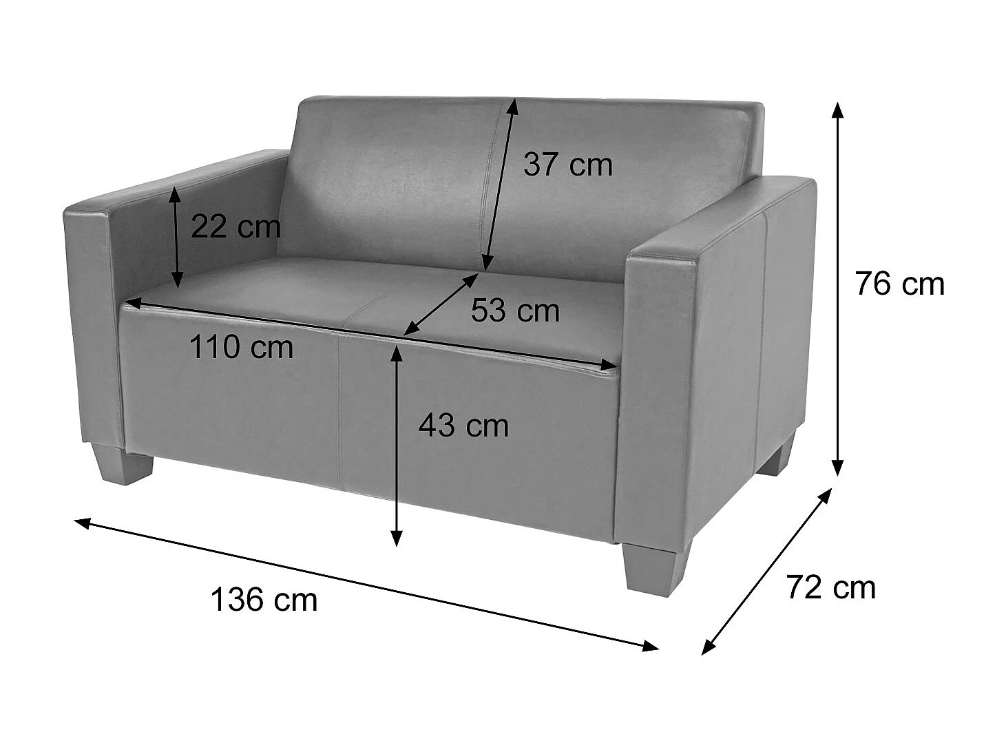 Sofa dwuosobowa Moncalieri ze sztucznej skóry,  ciemnoszara