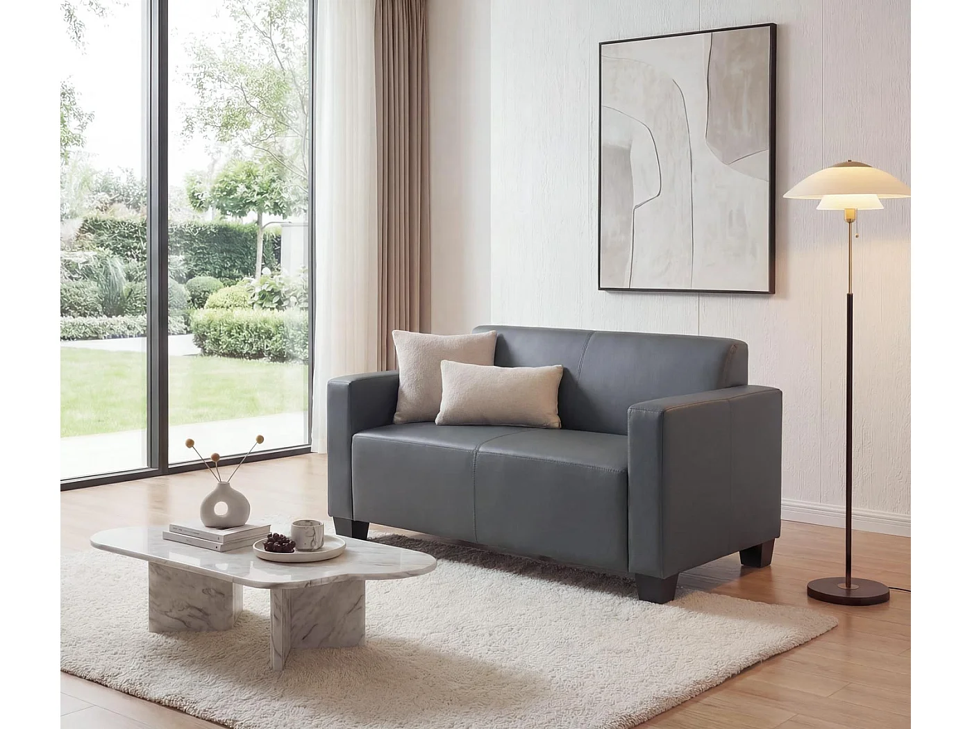 Sofa dwuosobowa Moncalieri ze sztucznej skóry,  ciemnoszara