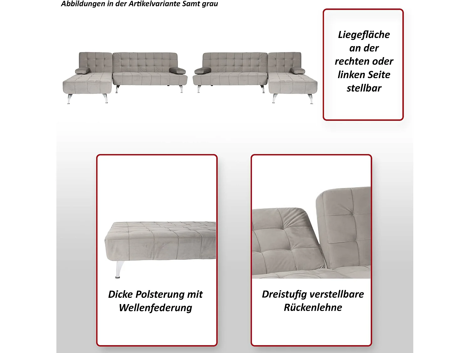 Slaapbank MCW-K22,  stof/textiel donkergrijs, zwart