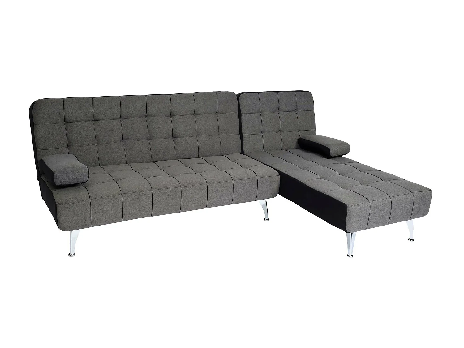 Divano letto angolare con penisola sofà reclinabile MCW-K22 legno tessuto grigio scuro e nero