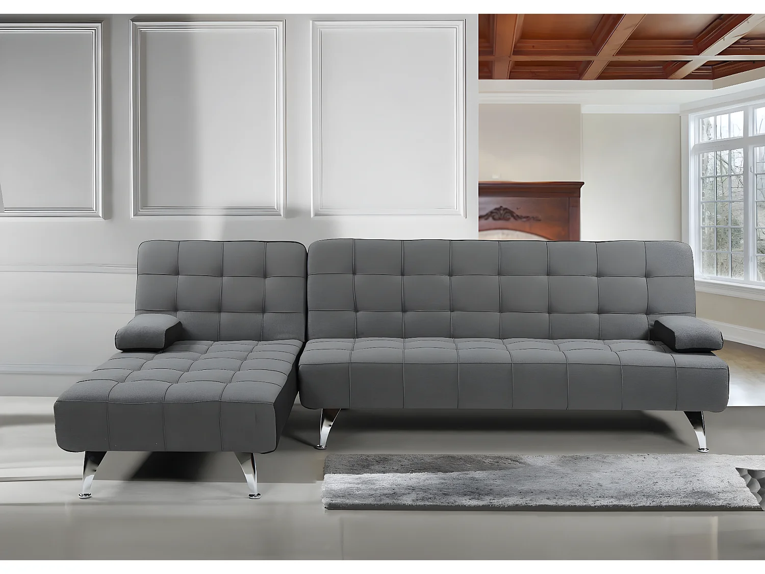 Sofa rozkładana MCW-K22,  tkanina/tekstylia ciemnoszary, czarny