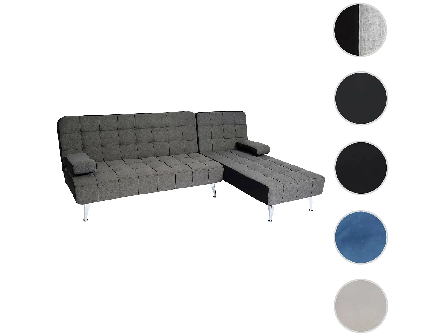 Sofa rozkładana MCW-K22,  tkanina/tekstylia ciemnoszary, czarny