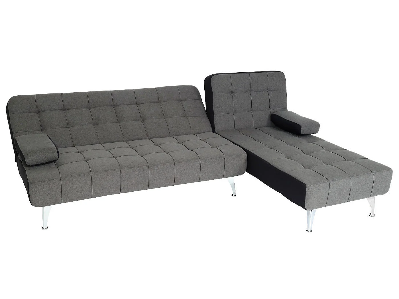 Divano letto angolare con penisola sofà reclinabile MCW-K22 legno tessuto grigio scuro e nero