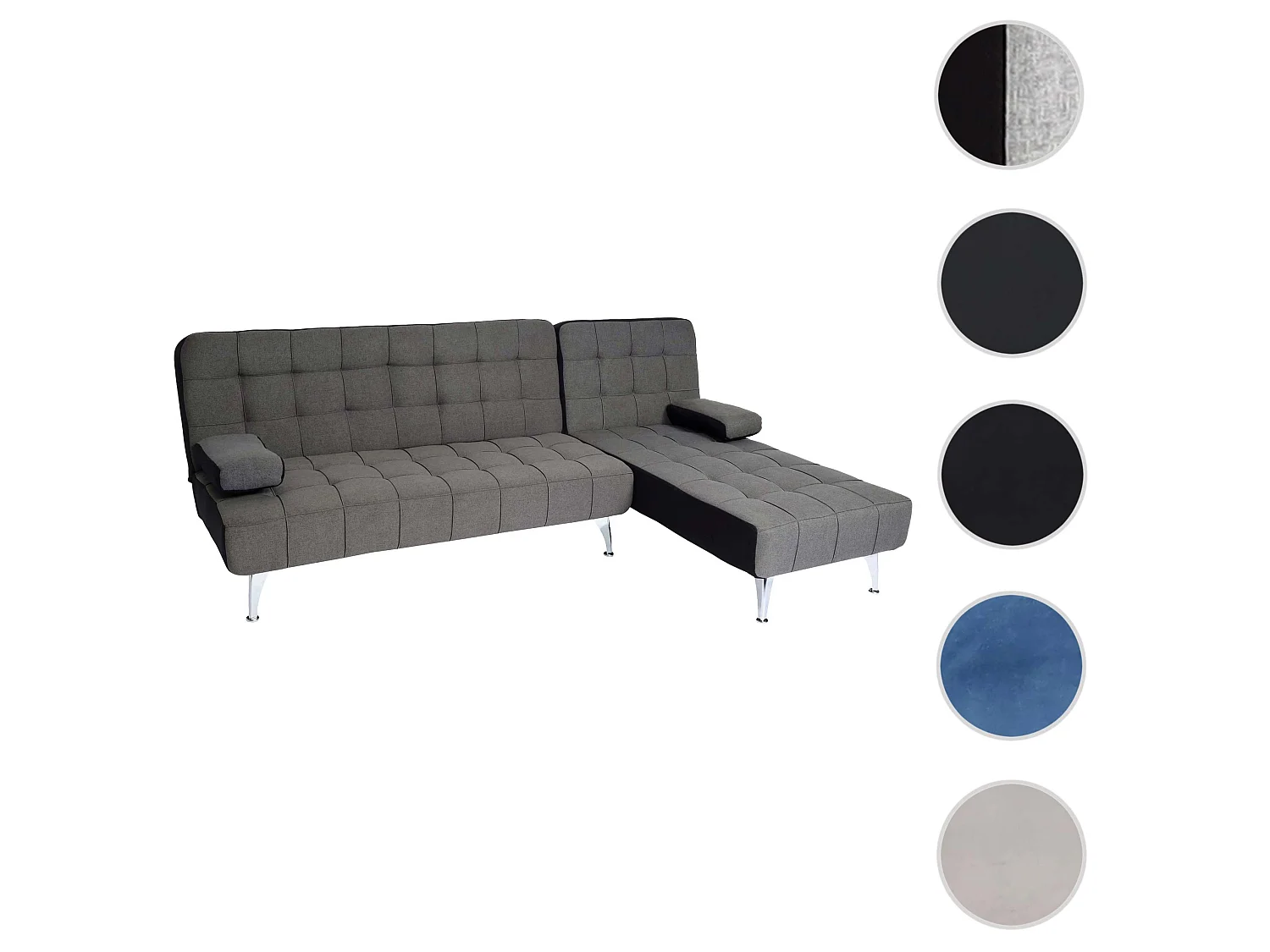 Divano letto angolare con penisola sofà reclinabile MCW-K22 legno tessuto grigio scuro e nero