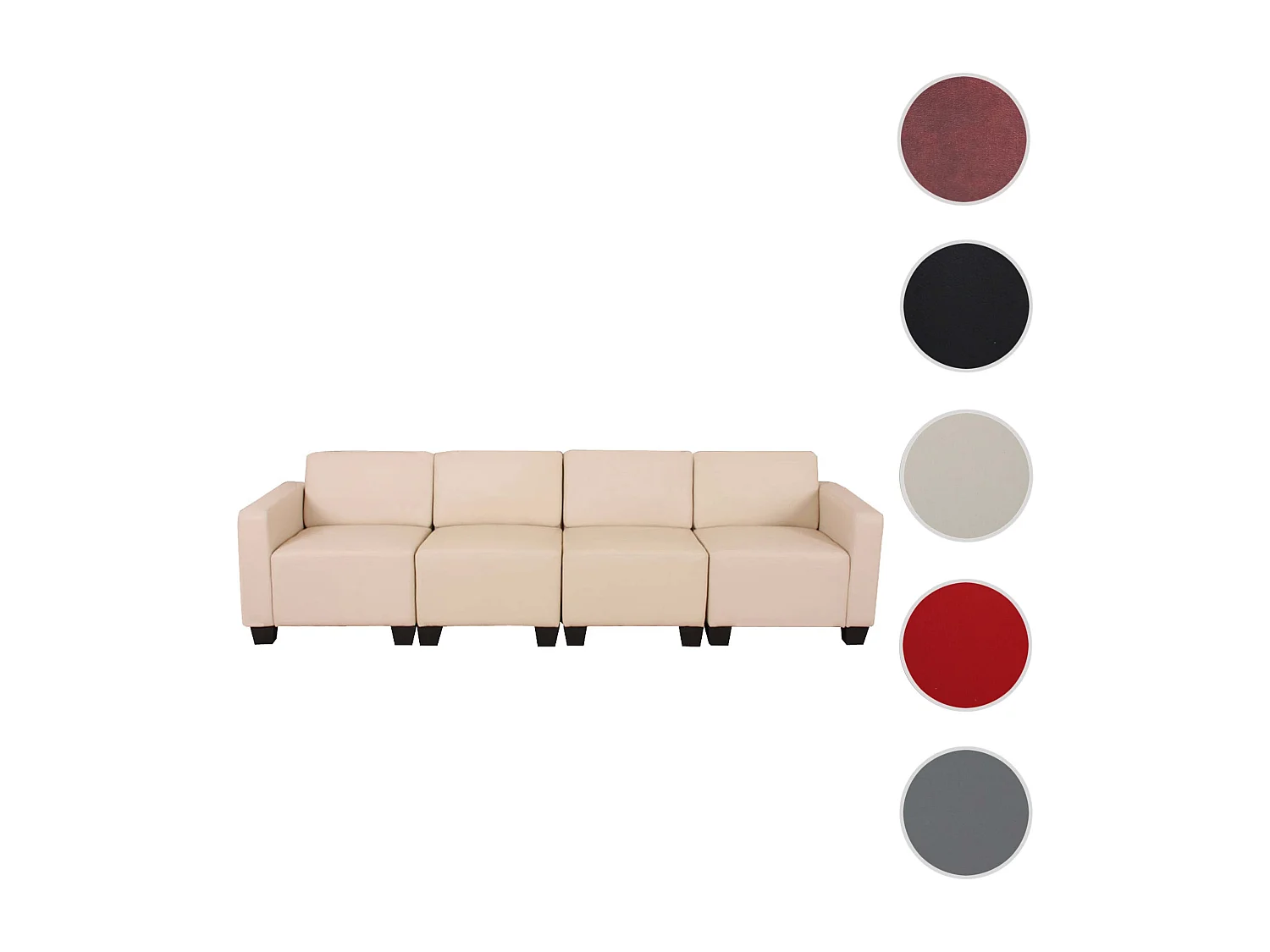 Canapé 4 places Moncalieri, Canapé 4 places lounge/salon Lyon, système modulaire, simili-cuir, crème