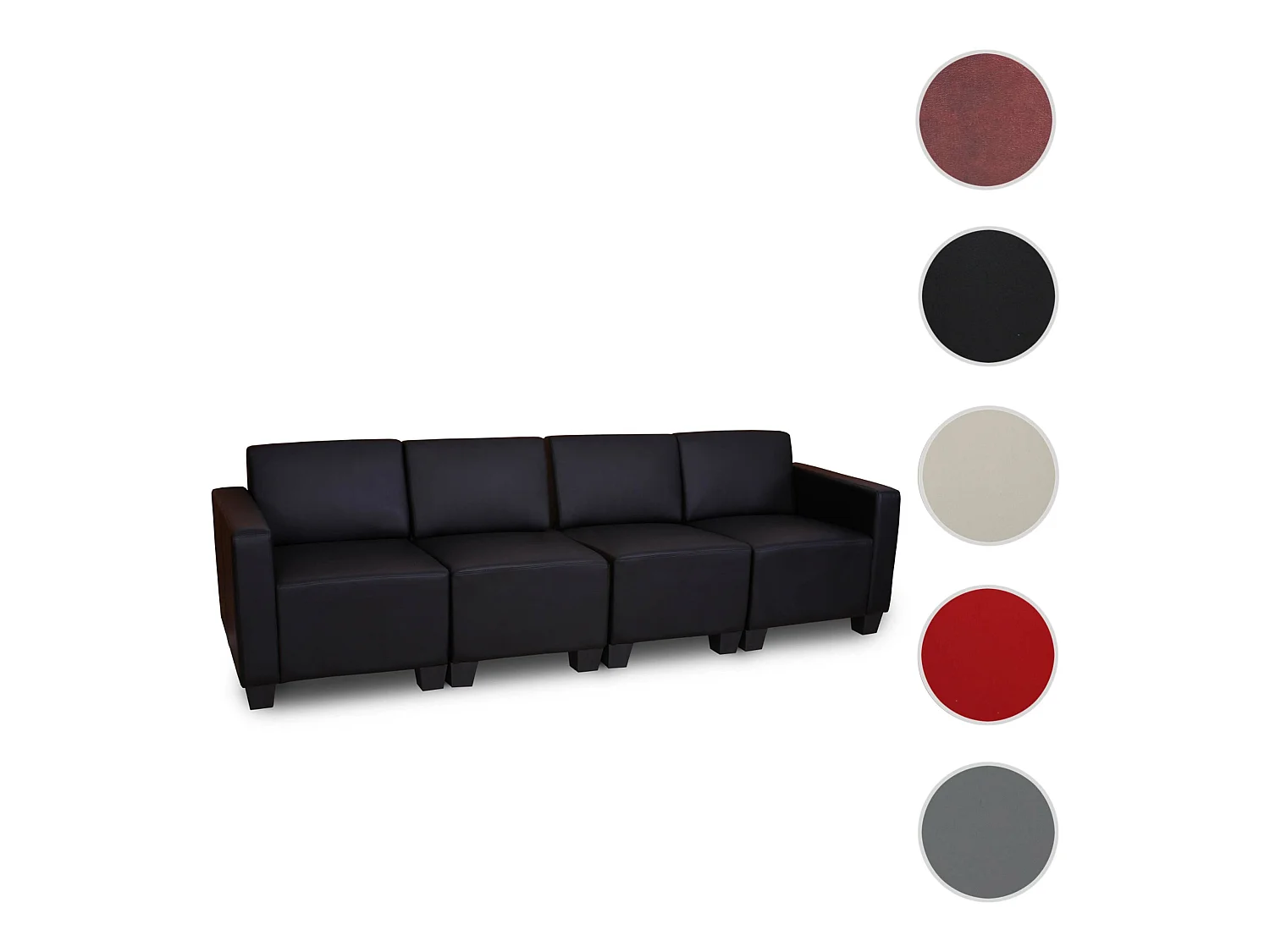 Canapé 4 places Moncalieri, Canapé 4 places lounge/salon Lyon, système modulaire, simili-cuir, noir