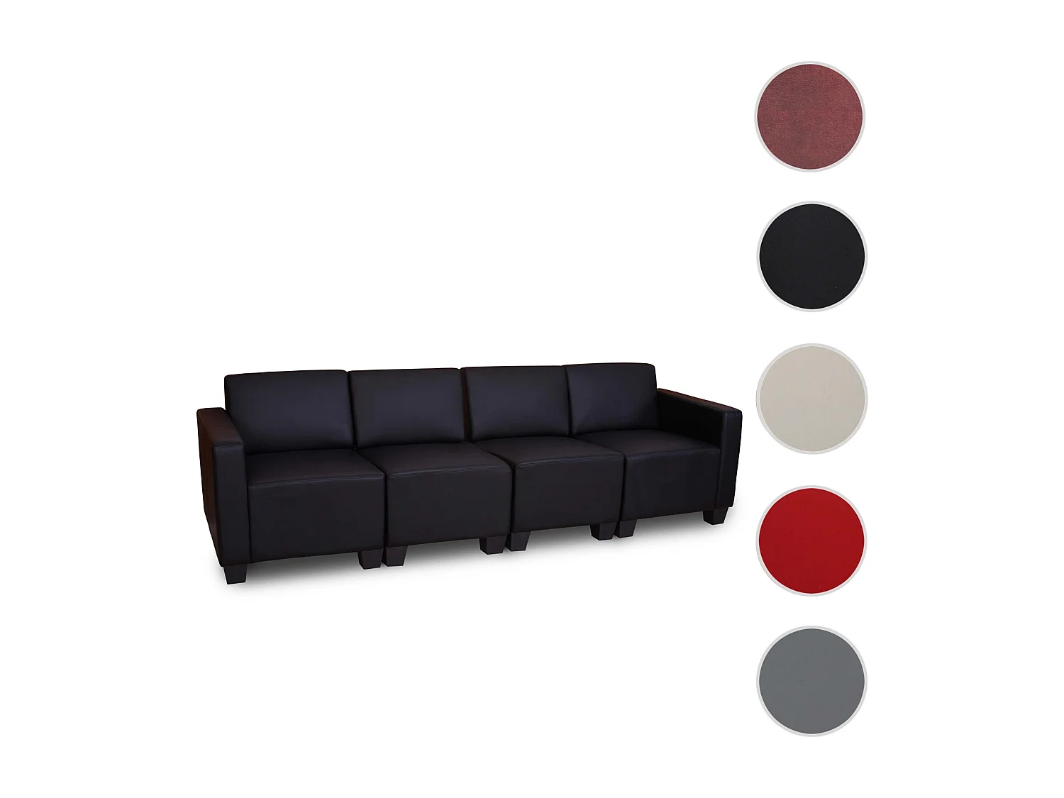 Canapé 4 places Moncalieri, Canapé 4 places lounge/salon Lyon, système modulaire, simili-cuir, noir