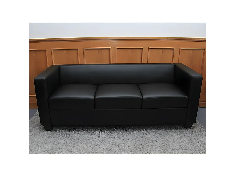 Sofa 3-osobowa Lille,  skóra, czarny